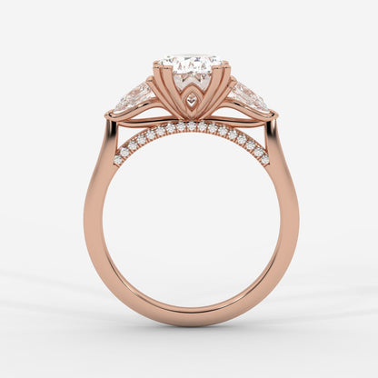 Sorella Brilliant Three - Stone Ring with Petal Prong and Pavé Bridge - Oval - AYKA JEWELS