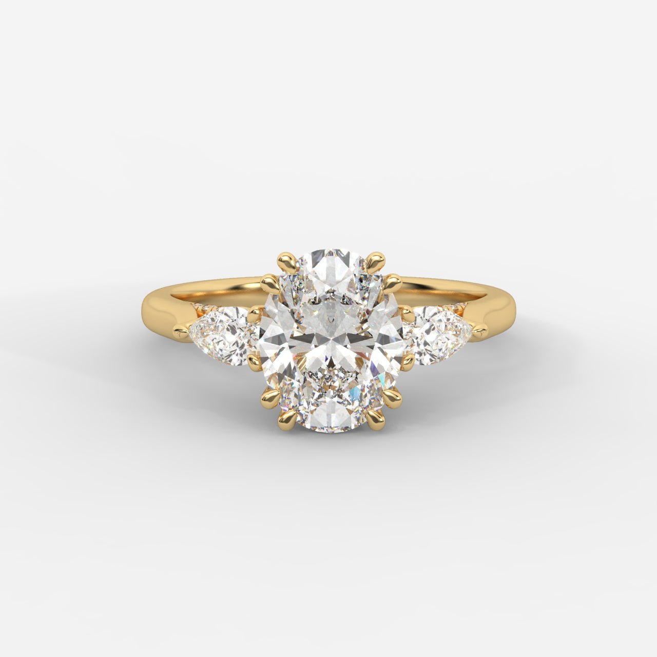 Sorella Brilliant Three - Stone Ring with Petal Prong and Pavé Bridge - Oval - AYKA JEWELS