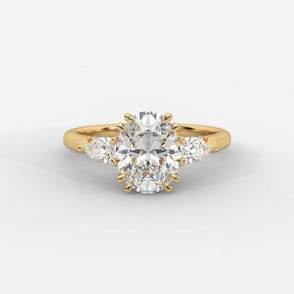 Sorella Brilliant Three - Stone Ring with Petal Prong and Pavé Bridge - Oval - AYKA JEWELS