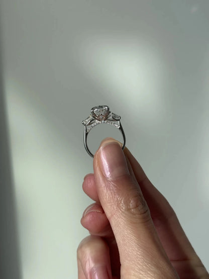 Sorella Brilliant Three-Stone Ring with Petal Prong and Pavé Bridge - Oval - AYKA JEWELS