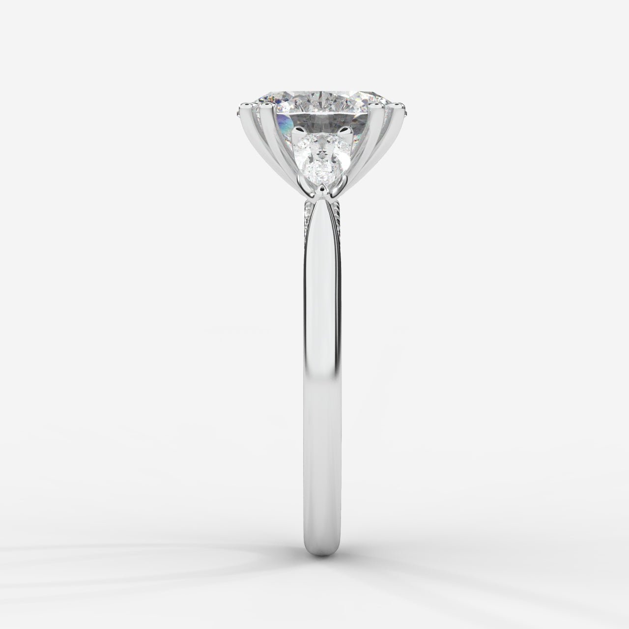 Sorella Brilliant Three - Stone Ring with Petal Prong and Pavé Bridge - Oval - AYKA JEWELS