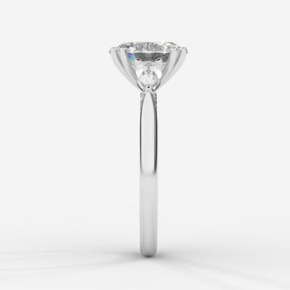 Sorella Brilliant Three - Stone Ring with Petal Prong and Pavé Bridge - Oval - AYKA JEWELS