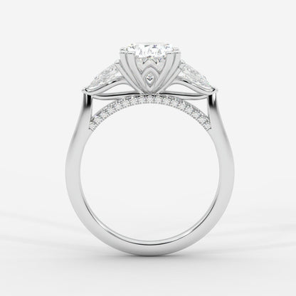 Sorella Brilliant Three - Stone Ring with Petal Prong and Pavé Bridge - Oval - AYKA JEWELS