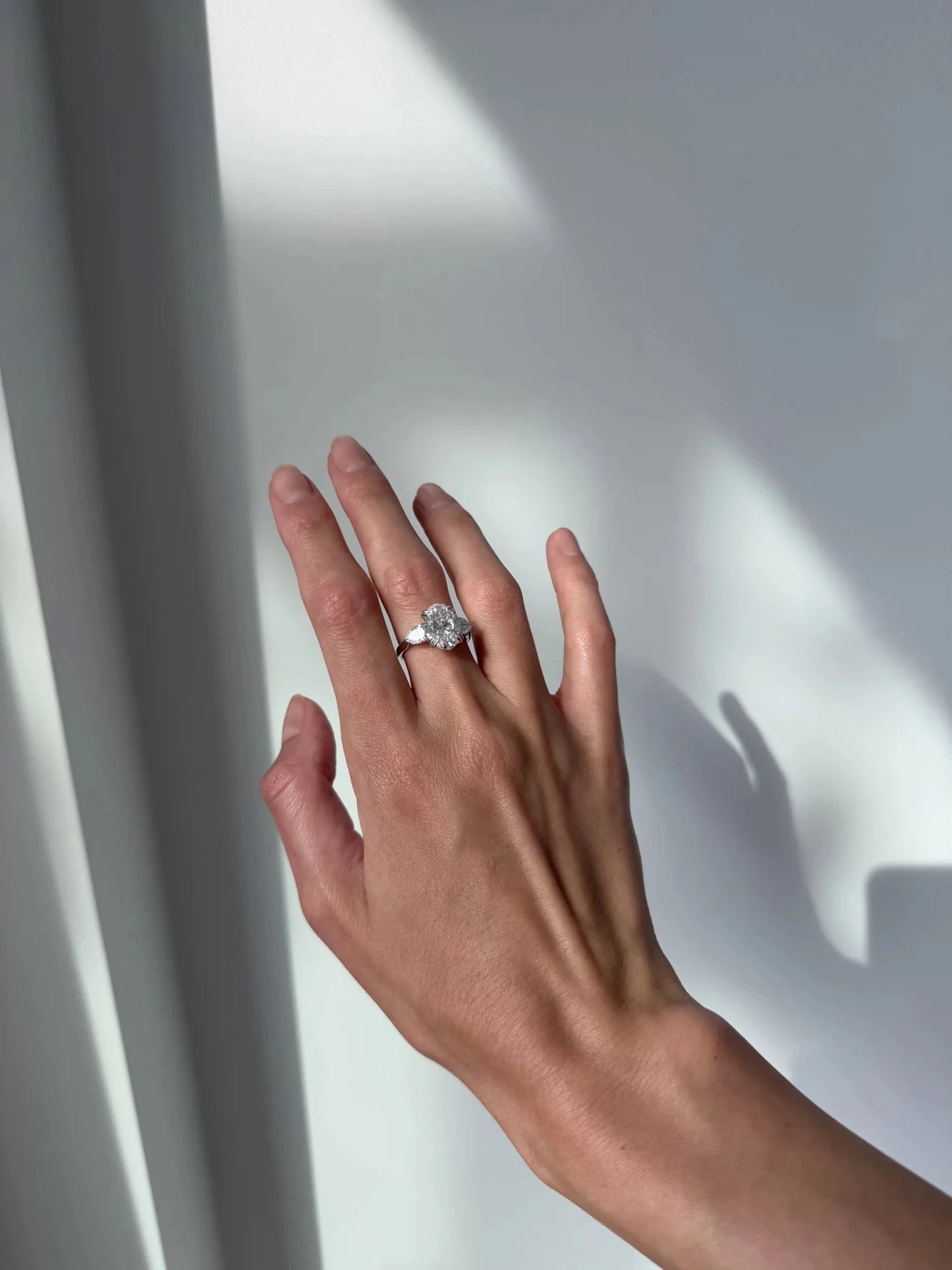 Sorella Brilliant Three-Stone Ring with Petal Prong and Pavé Bridge - Oval - AYKA JEWELS