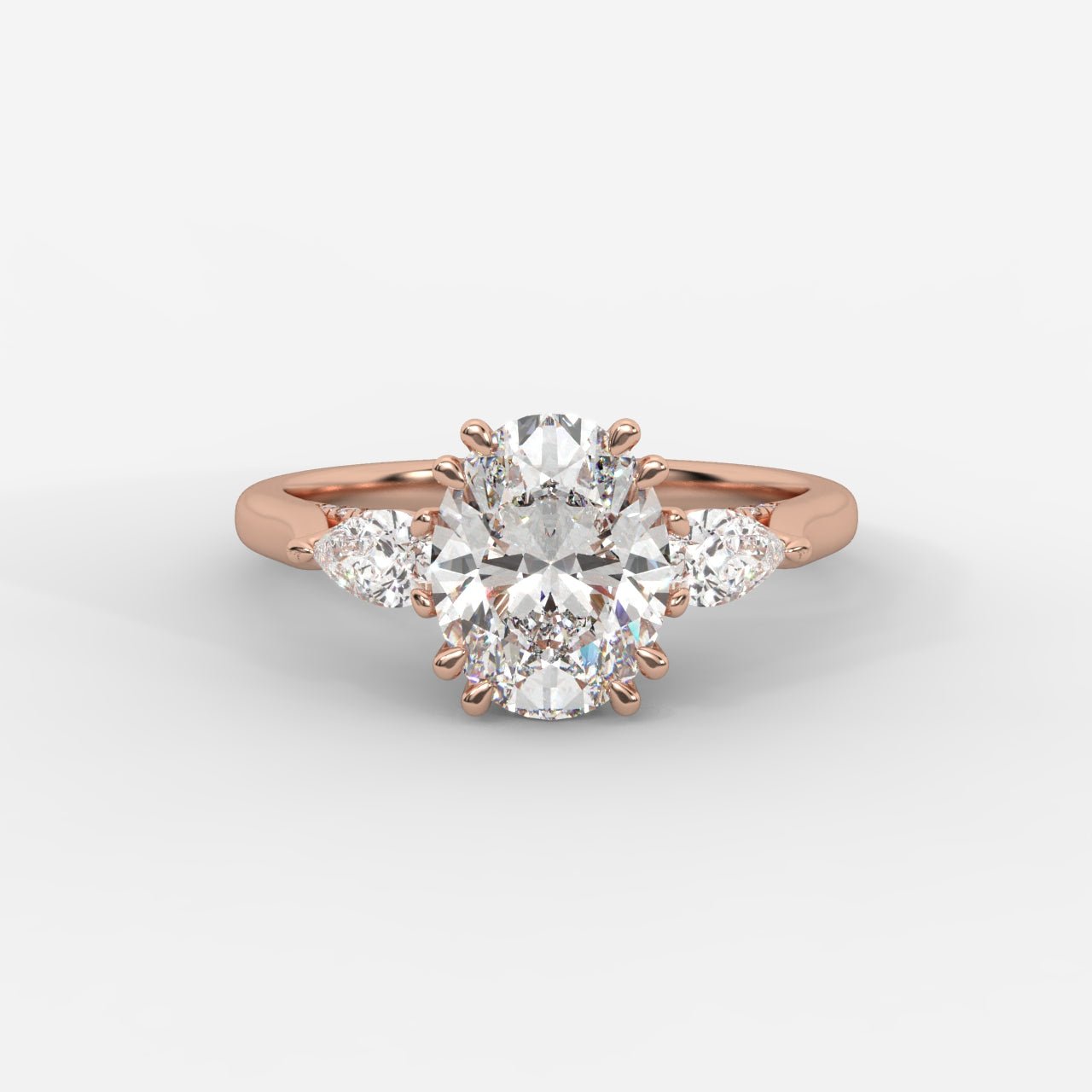 Sorella Brilliant Three - Stone Ring with Petal Prong and Pavé Bridge - Oval - AYKA JEWELS