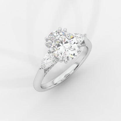 Sorella Brilliant Three - Stone Ring with Petal Prong and Pavé Bridge - Oval - AYKA JEWELS