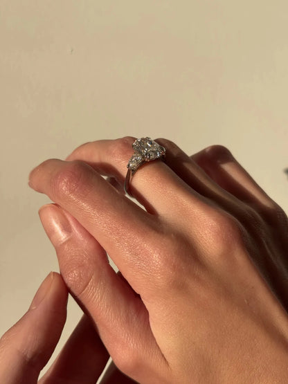 Sorella Brilliant Three-Stone Ring with Petal Prong and Pavé Bridge - Oval - AYKA JEWELS