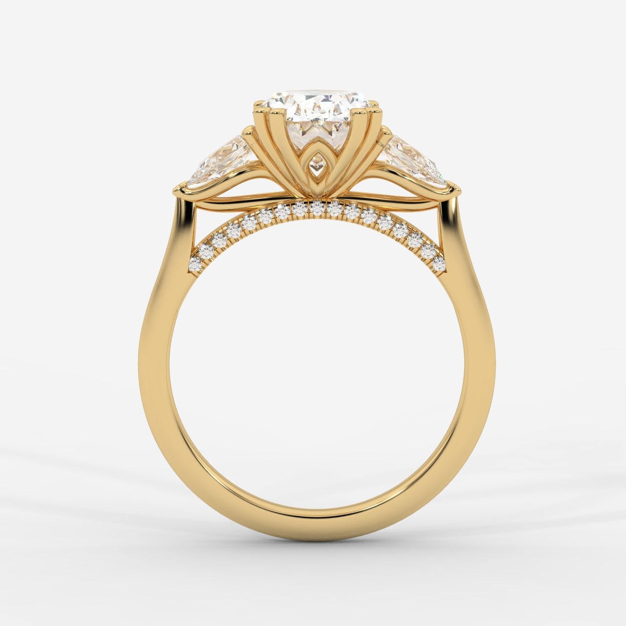 Sorella Brilliant Three - Stone Ring with Petal Prong and Pavé Bridge - Oval - AYKA JEWELS