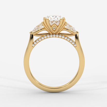 Sorella Brilliant Three - Stone Ring with Petal Prong and Pavé Bridge - Oval - AYKA JEWELS