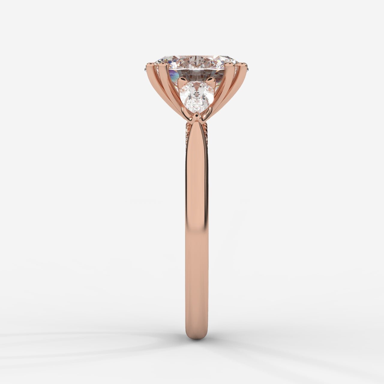 Sorella Brilliant Three - Stone Ring with Petal Prong and Pavé Bridge - Oval - AYKA JEWELS
