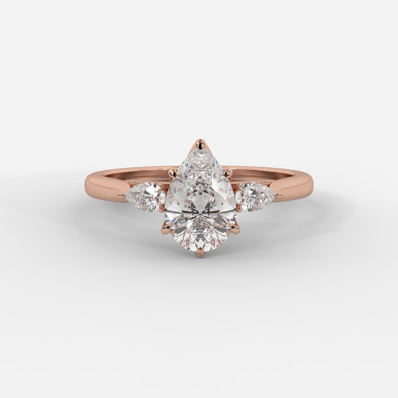 Stephanie Three Stone Diamond Ring - Pear - AYKA JEWELS