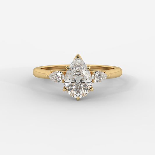 Stephanie Three Stone Diamond Ring - Pear - AYKA JEWELS