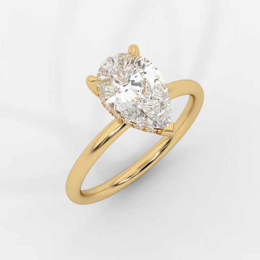 Talia Solitaire Ring With Hidden Halo - Pear - AYKA JEWELS
