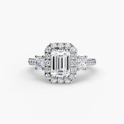 Three-Stone Ring with Halo 2 - AYKA JEWELS