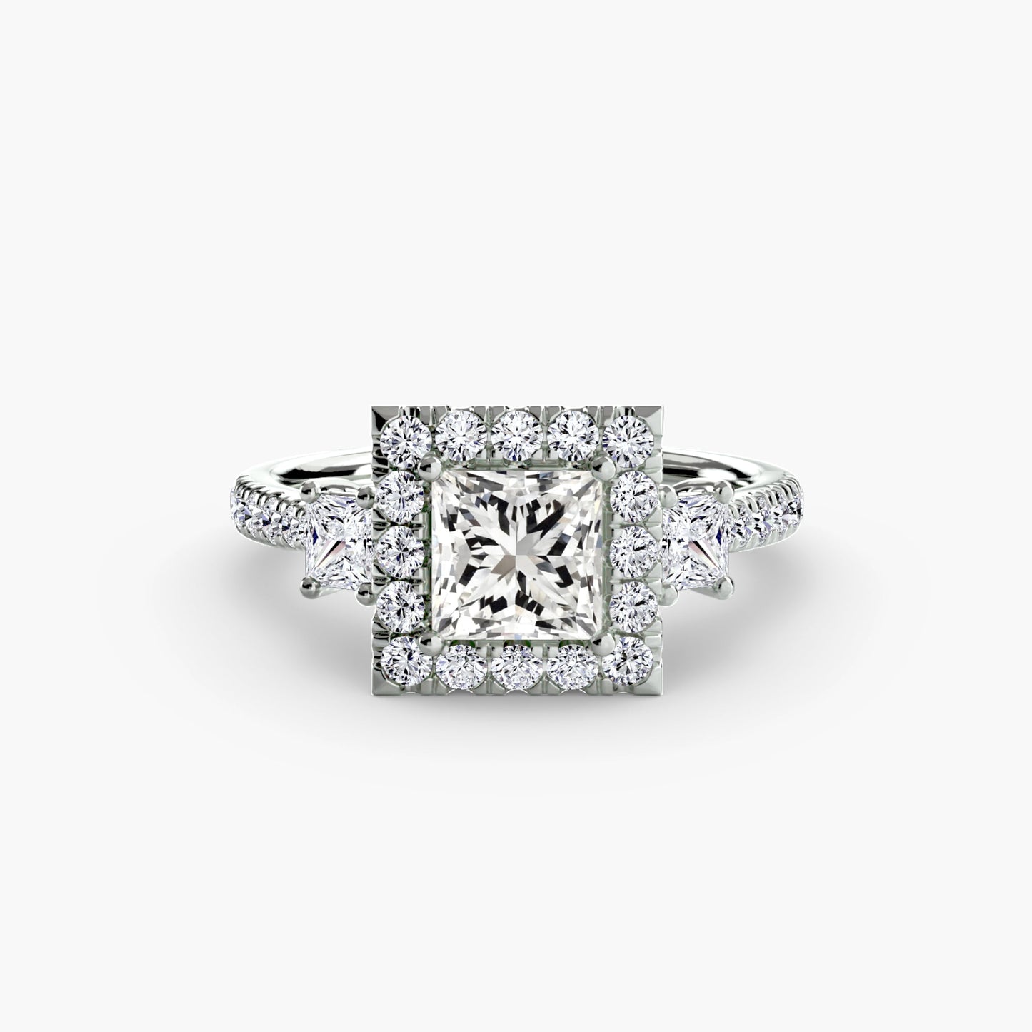 Three-Stone Ring with Halo 2 - AYKA JEWELS
