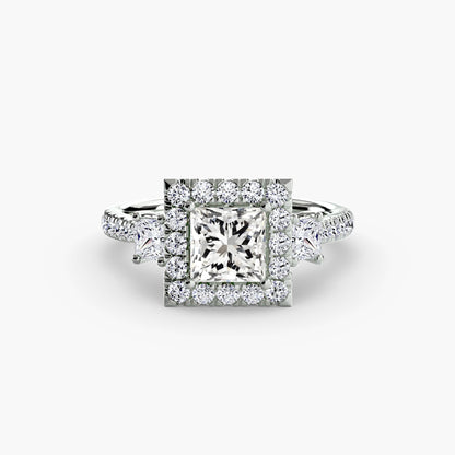 Three-Stone Ring with Halo 2 - AYKA JEWELS