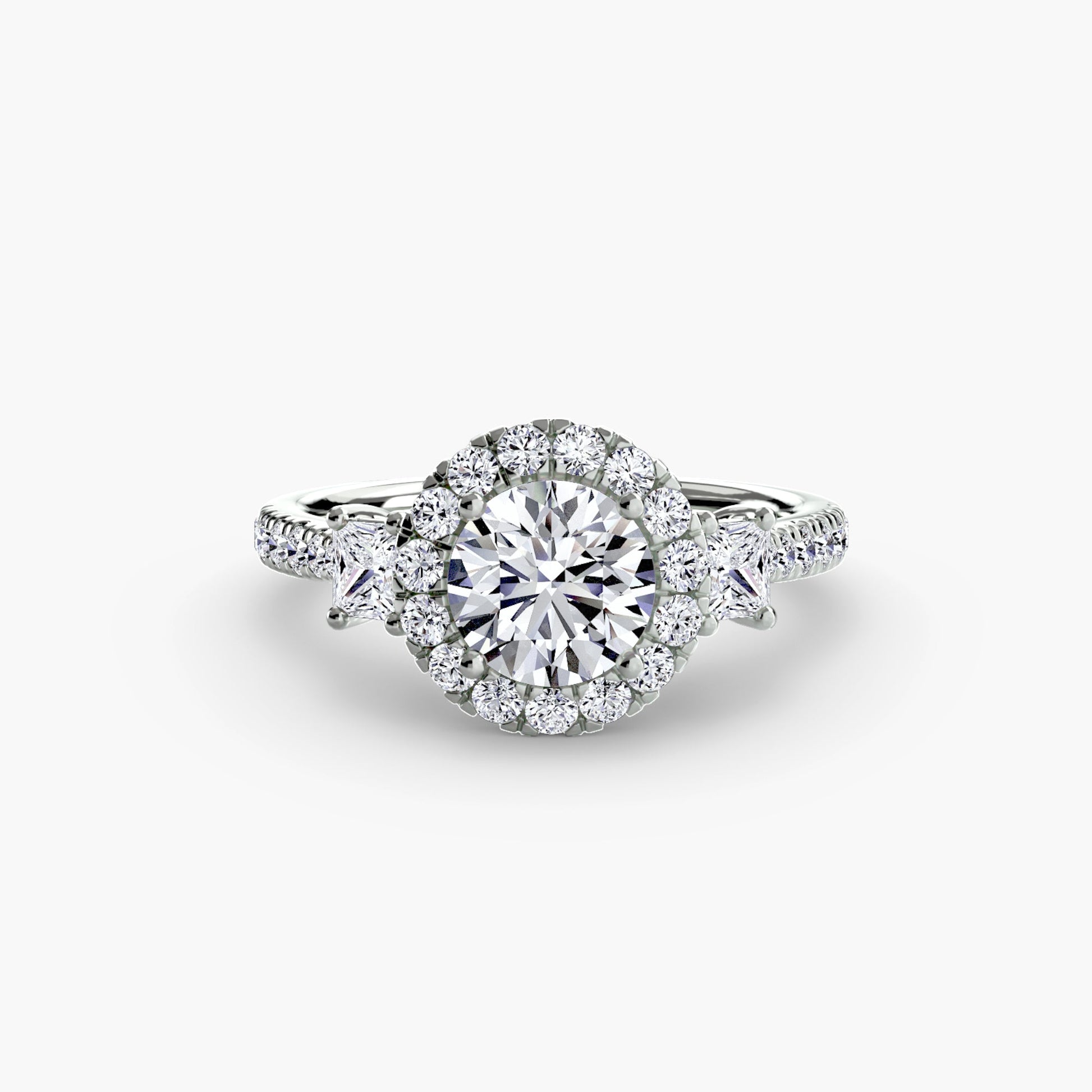 Three-Stone Ring with Halo 2 - AYKA JEWELS