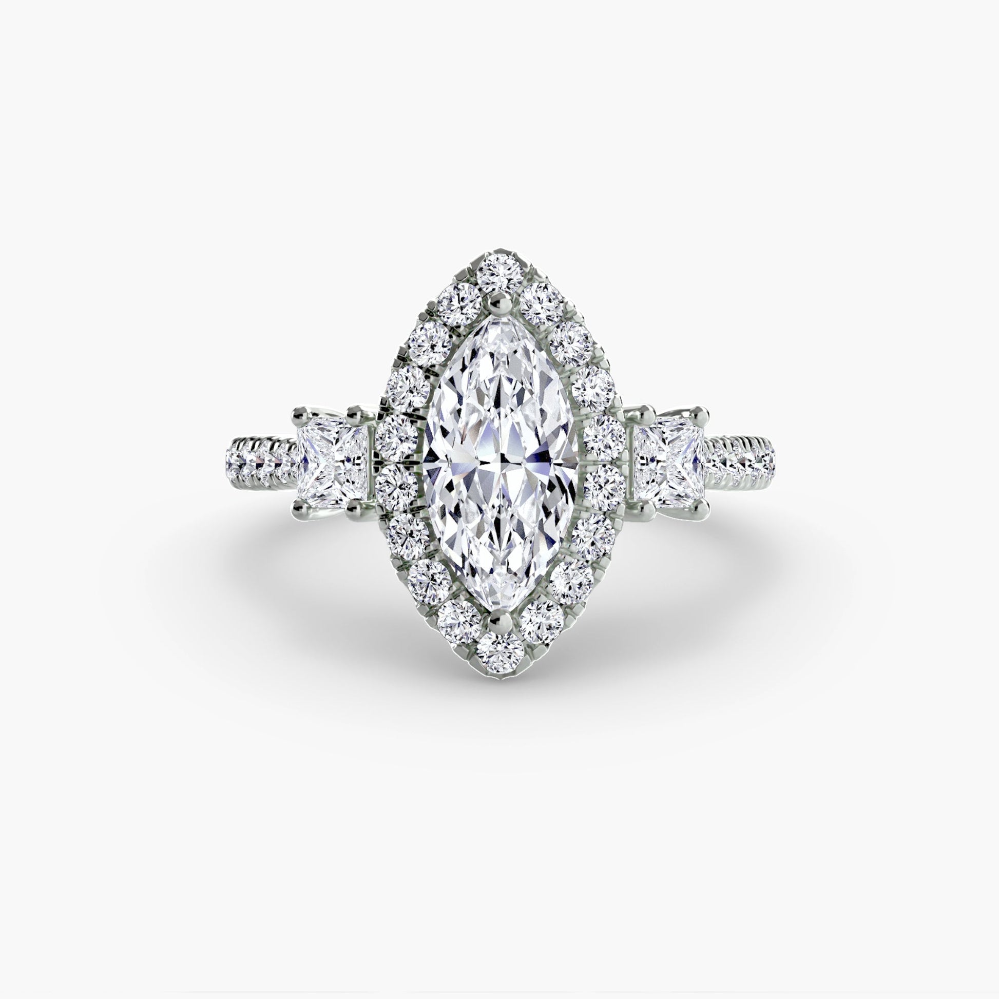 Three-Stone Ring with Halo 2 - AYKA JEWELS