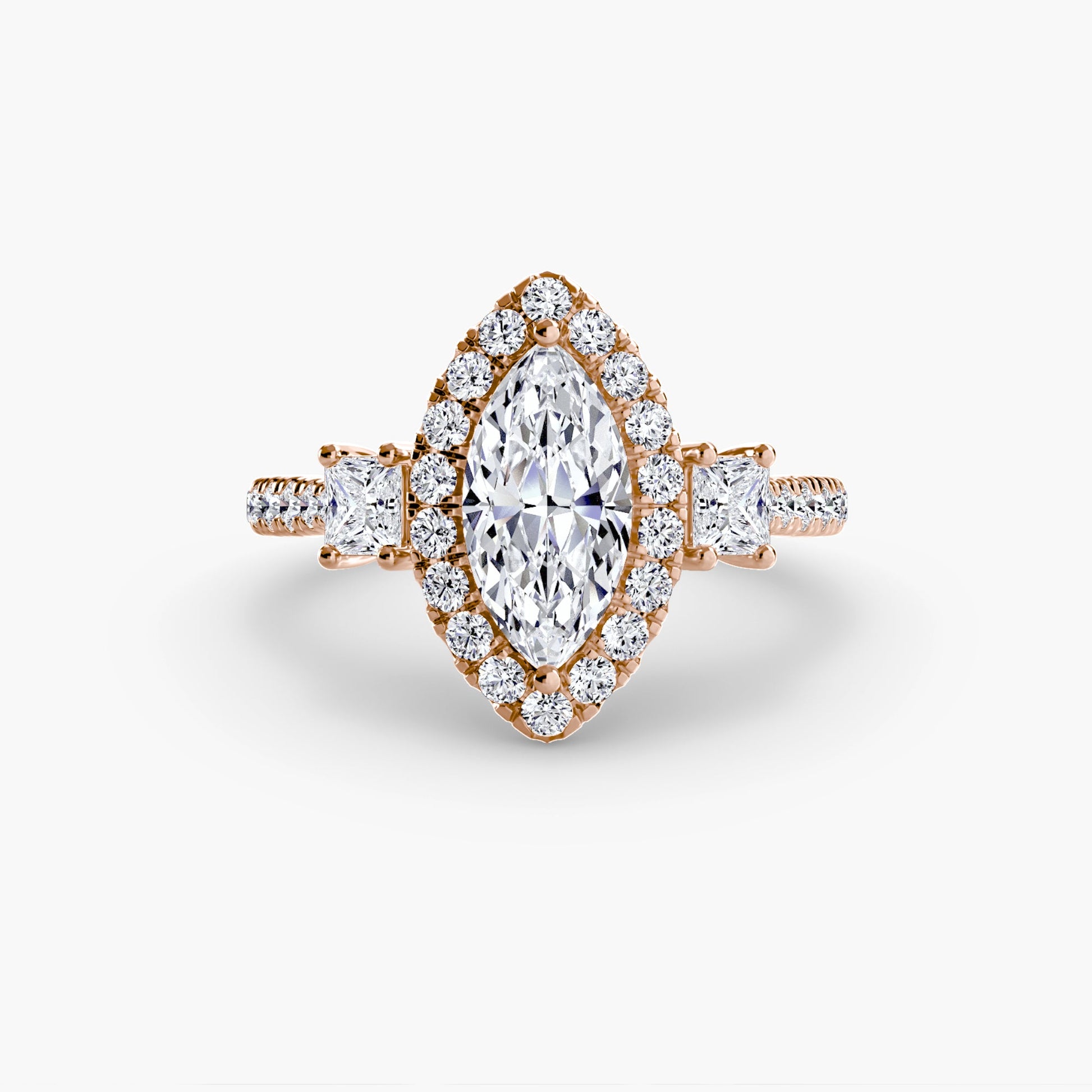 Three-Stone Ring with Halo 2 - AYKA JEWELS