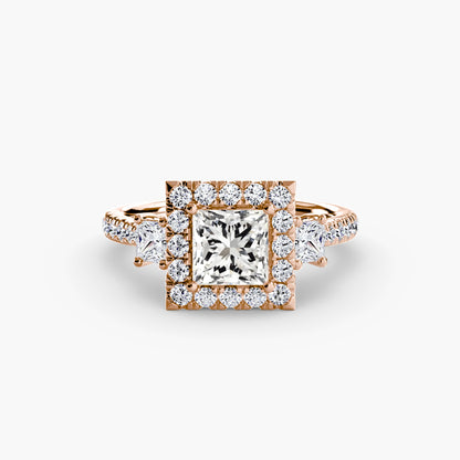Three-Stone Ring with Halo 2 - AYKA JEWELS