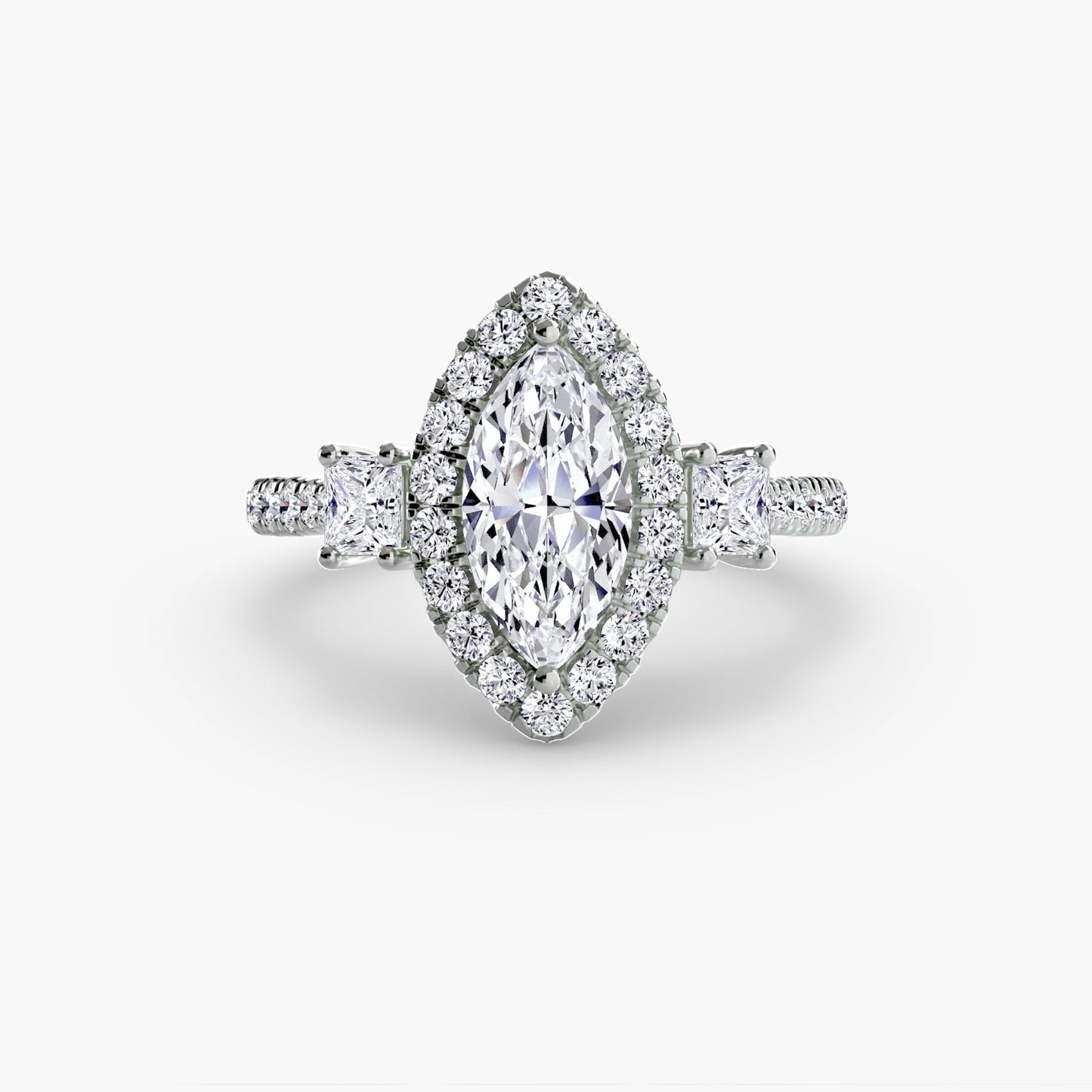 Three-Stone Ring with Halo 2 - AYKA JEWELS