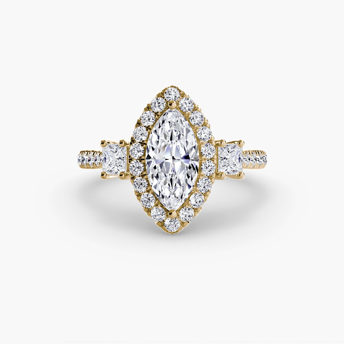 Three-Stone Ring with Halo 2 - AYKA JEWELS