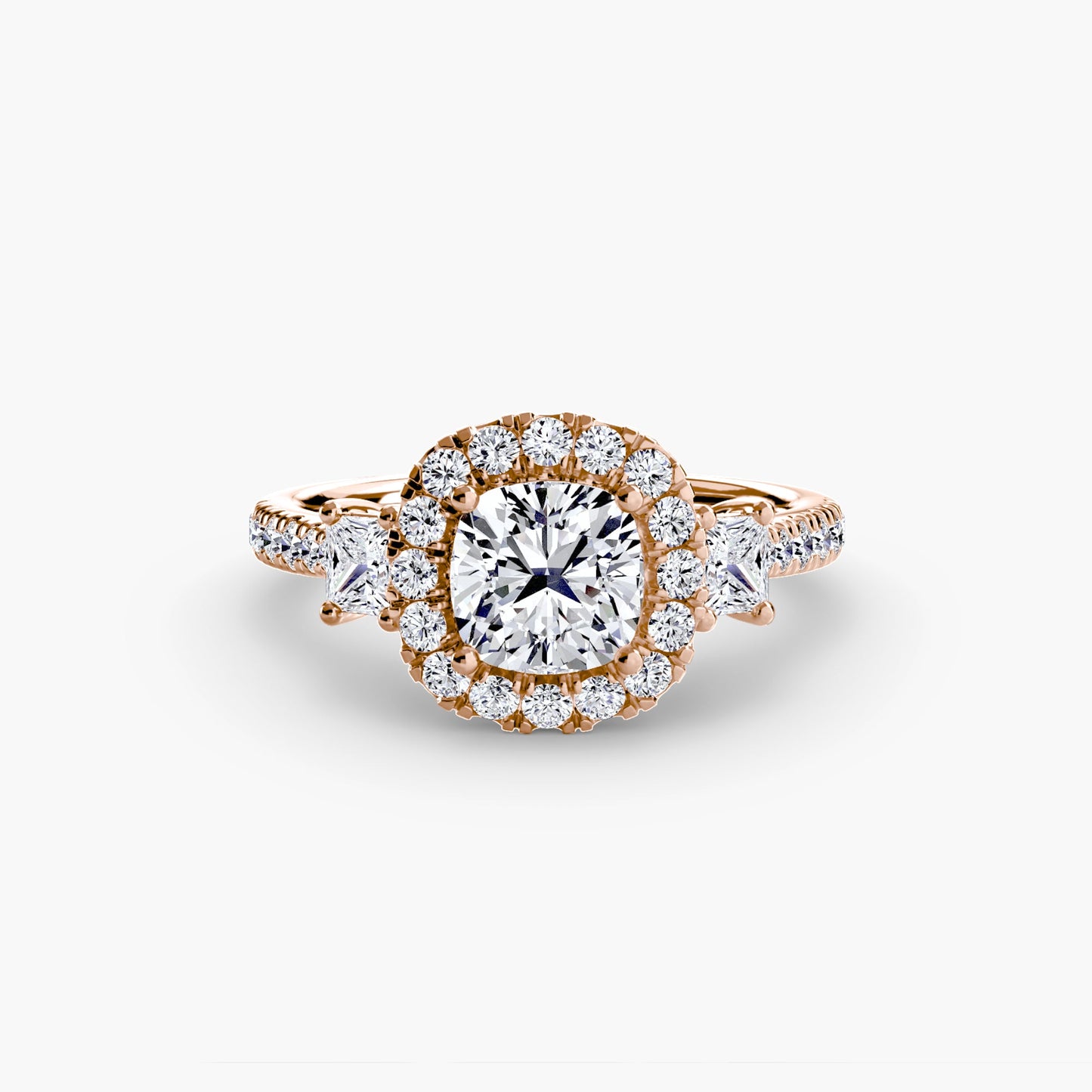 Three-Stone Ring with Halo 2 - AYKA JEWELS