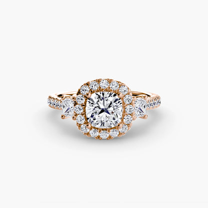 Three-Stone Ring with Halo 2 - AYKA JEWELS