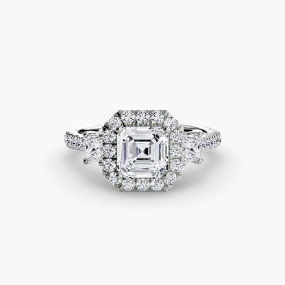 Three-Stone Ring with Halo 2 - AYKA JEWELS