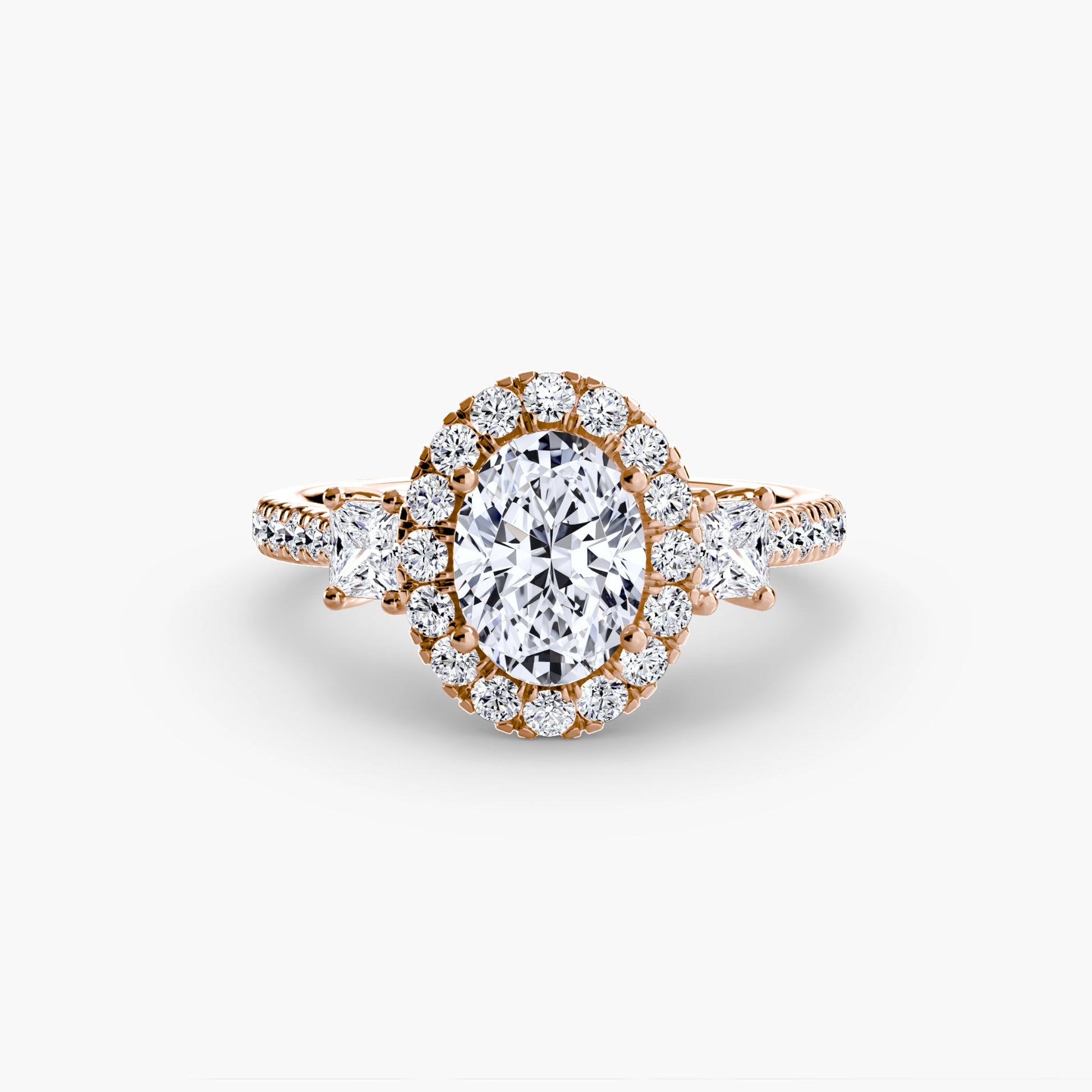 Three-Stone Ring with Halo 2 - AYKA JEWELS