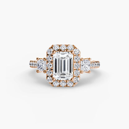 Three-Stone Ring with Halo 2 - AYKA JEWELS
