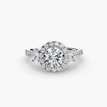 Three-Stone Ring with Halo 2 - AYKA JEWELS