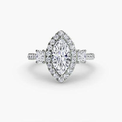 Three-Stone Ring with Halo 2 - AYKA JEWELS