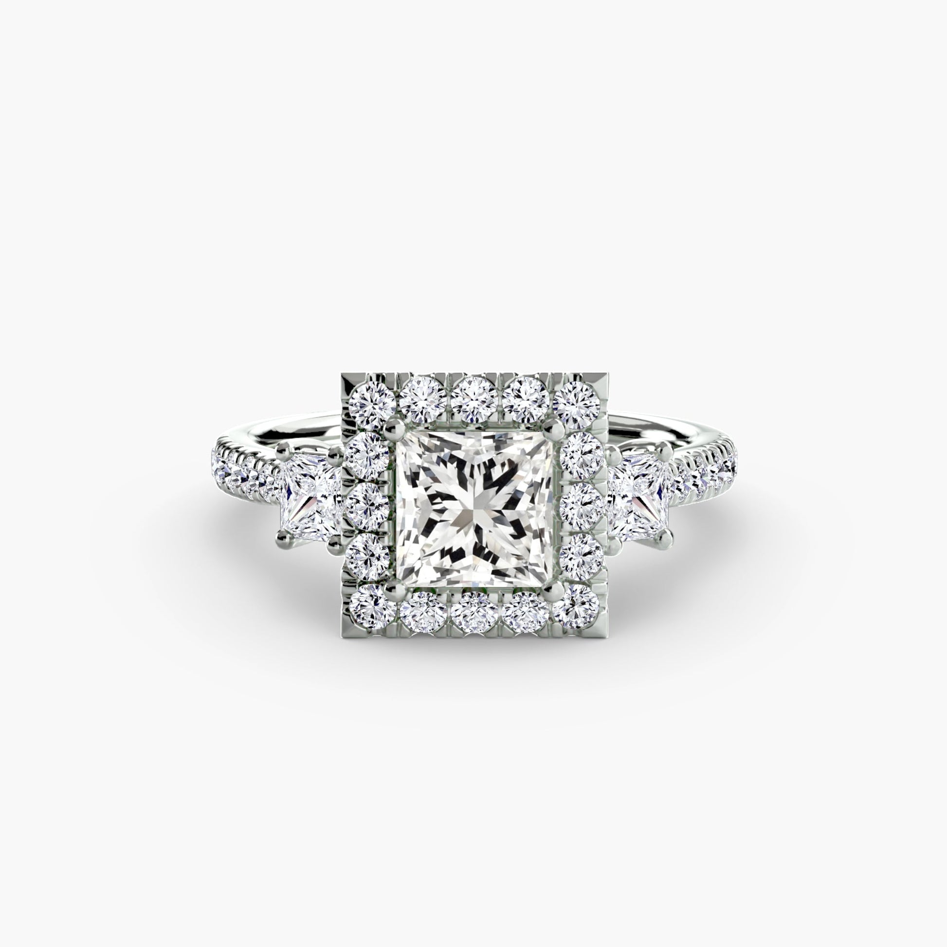Three-Stone Ring with Halo 2 - AYKA JEWELS