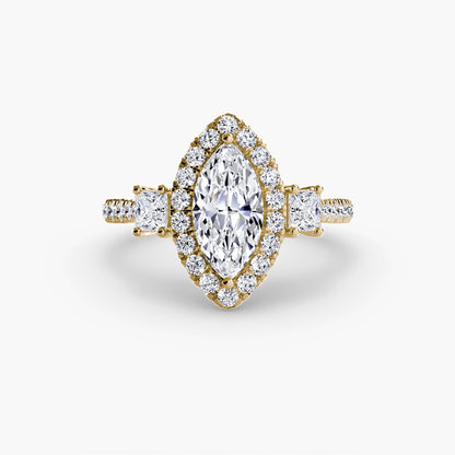 Three-Stone Ring with Halo 2 - AYKA JEWELS