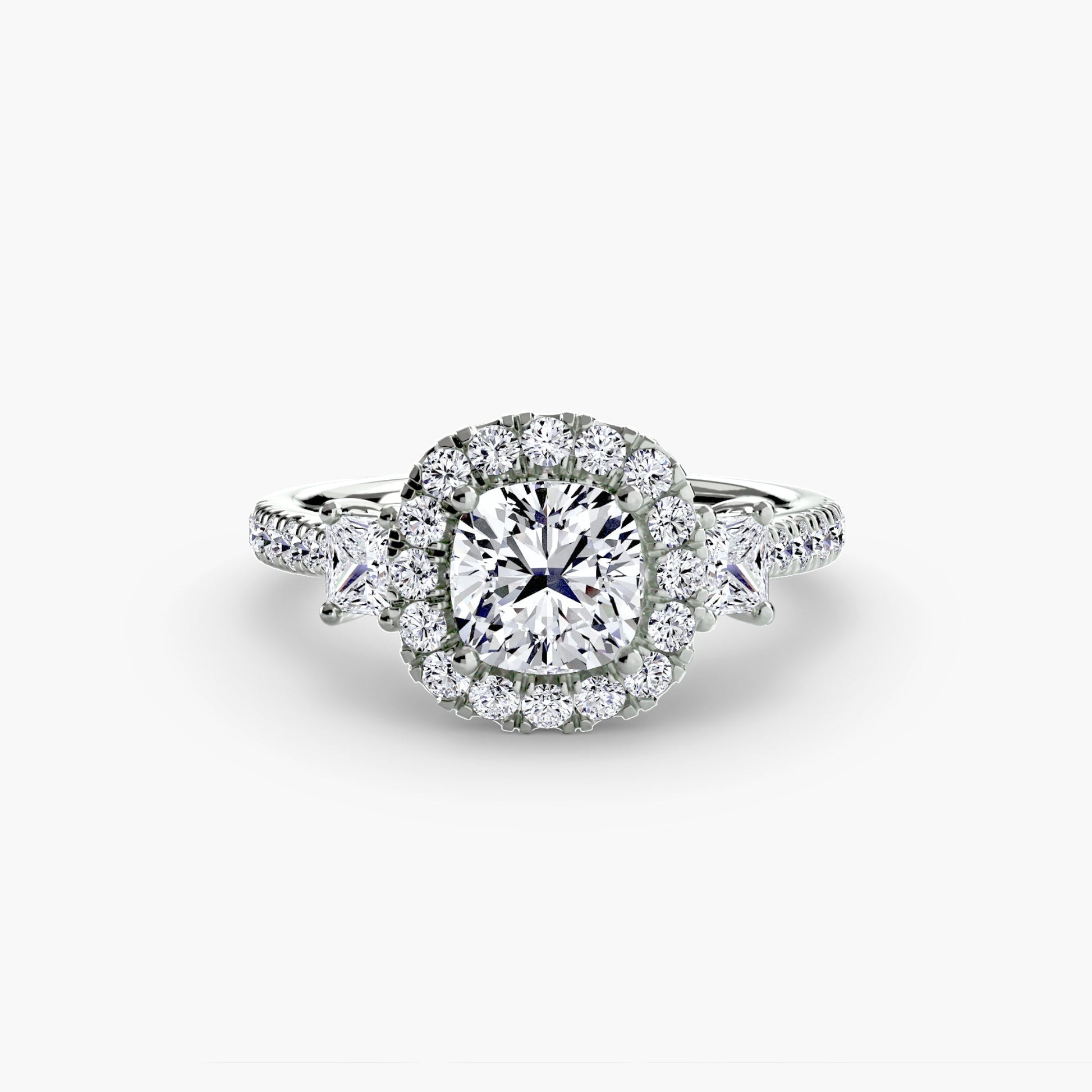 Three-Stone Ring with Halo 2 - AYKA JEWELS