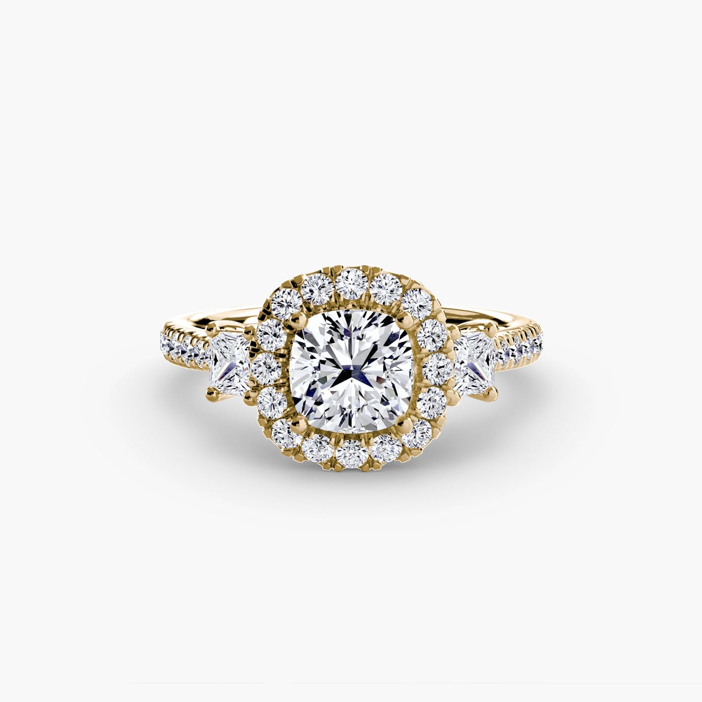 Three-Stone Ring with Halo 2 - AYKA JEWELS