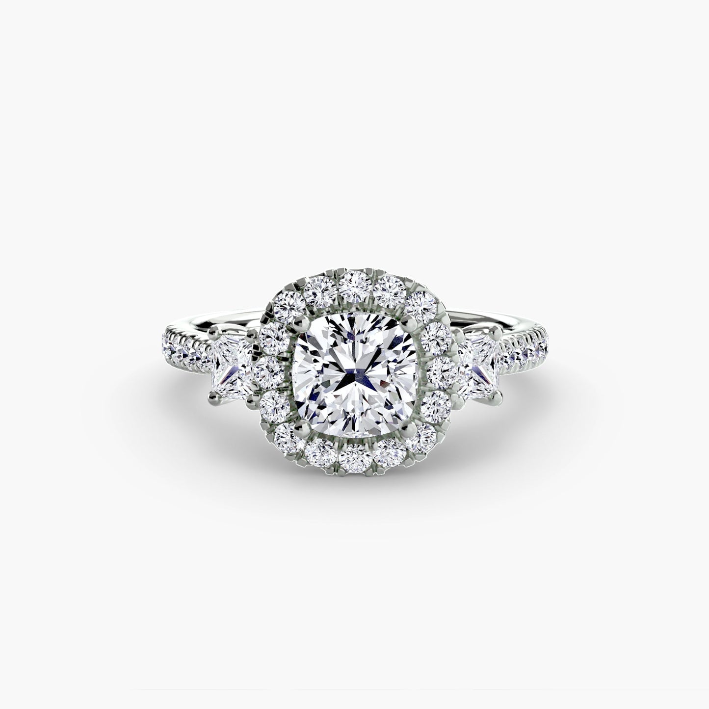 Three-Stone Ring with Halo 2 - AYKA JEWELS