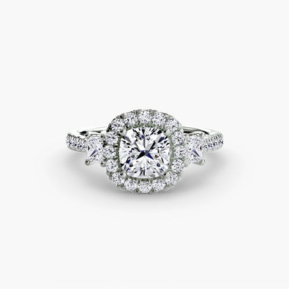 Three-Stone Ring with Halo 2 - AYKA JEWELS