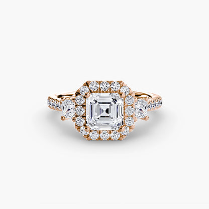 Three-Stone Ring with Halo 2 - AYKA JEWELS