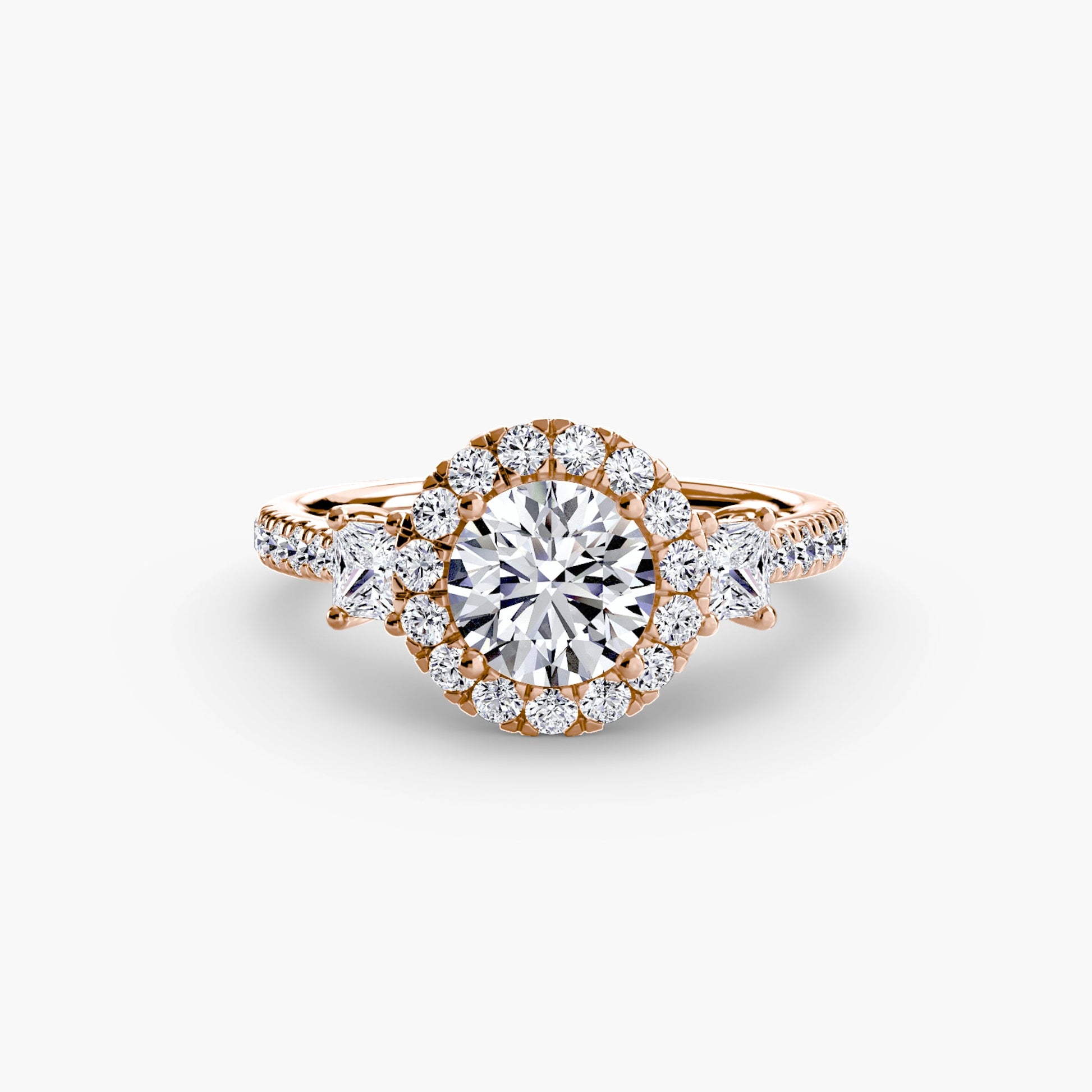 Three-Stone Ring with Halo 2 - AYKA JEWELS