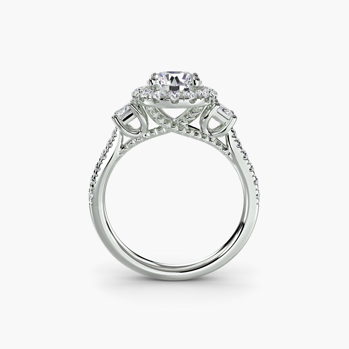 Three-Stone Ring with Halo 2 - AYKA JEWELS