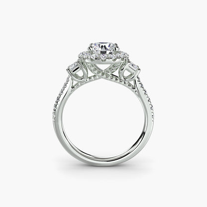 Three-Stone Ring with Halo 2 - AYKA JEWELS