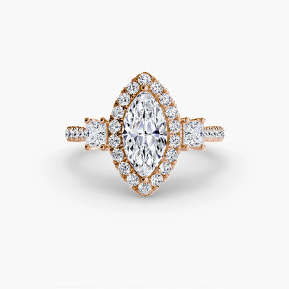 Three-Stone Ring with Halo 2 - AYKA JEWELS