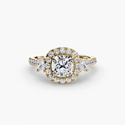 Three-Stone Ring with Halo 2 - AYKA JEWELS
