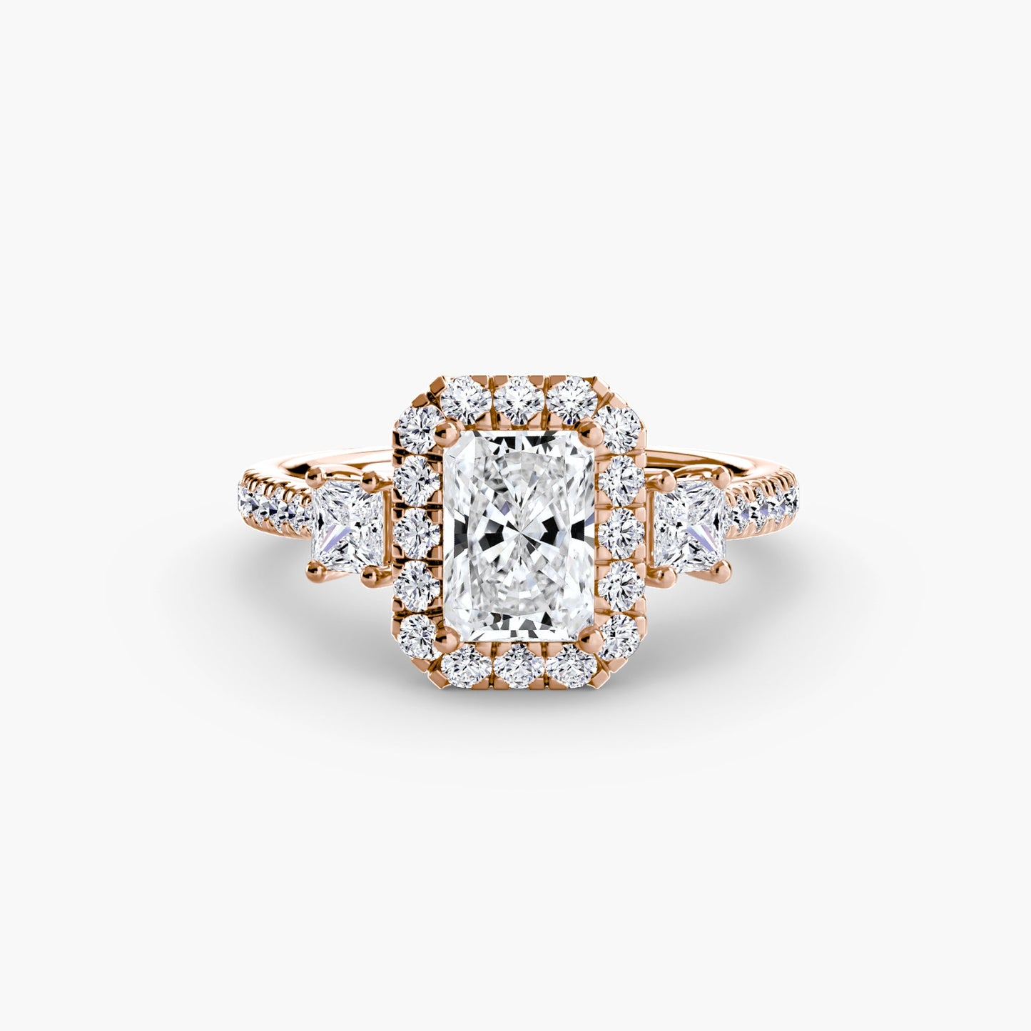 Three-Stone Ring with Halo 2 - AYKA JEWELS