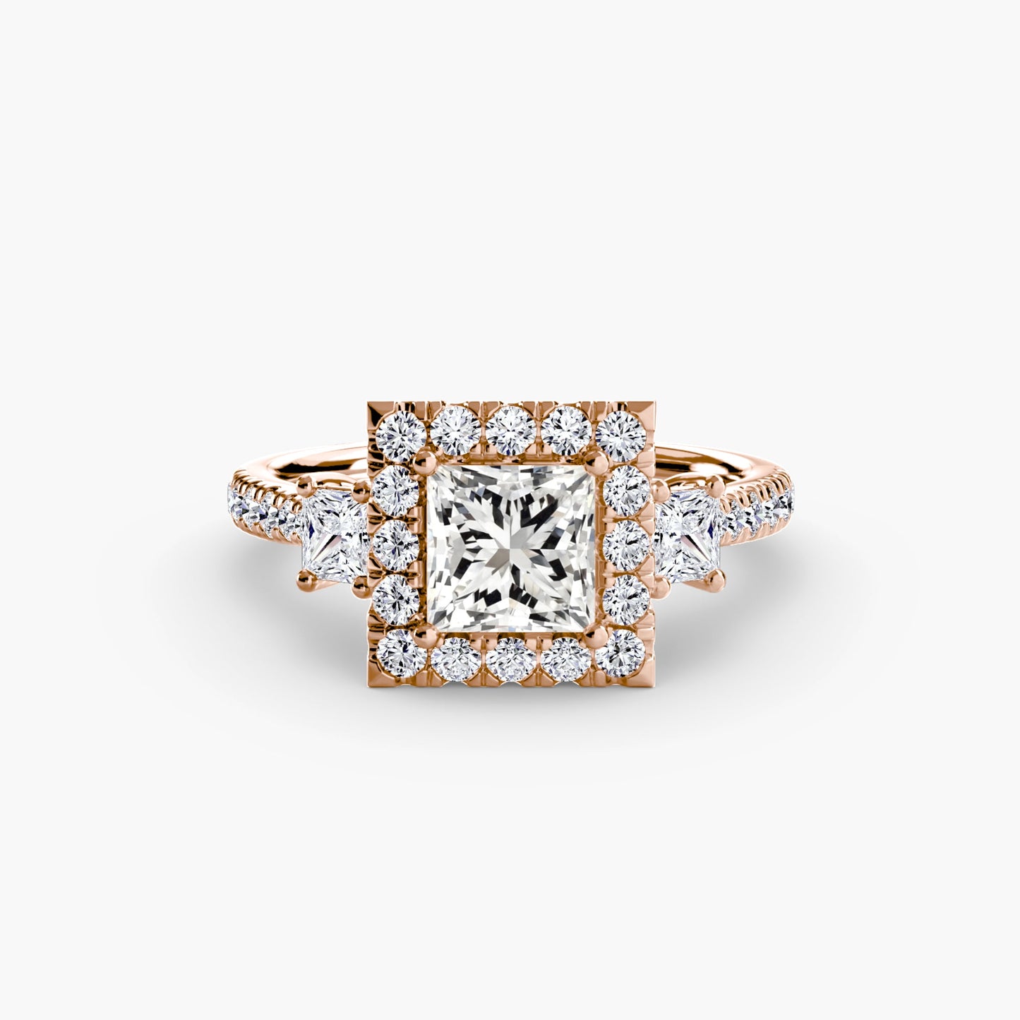 Three-Stone Ring with Halo 2 - AYKA JEWELS
