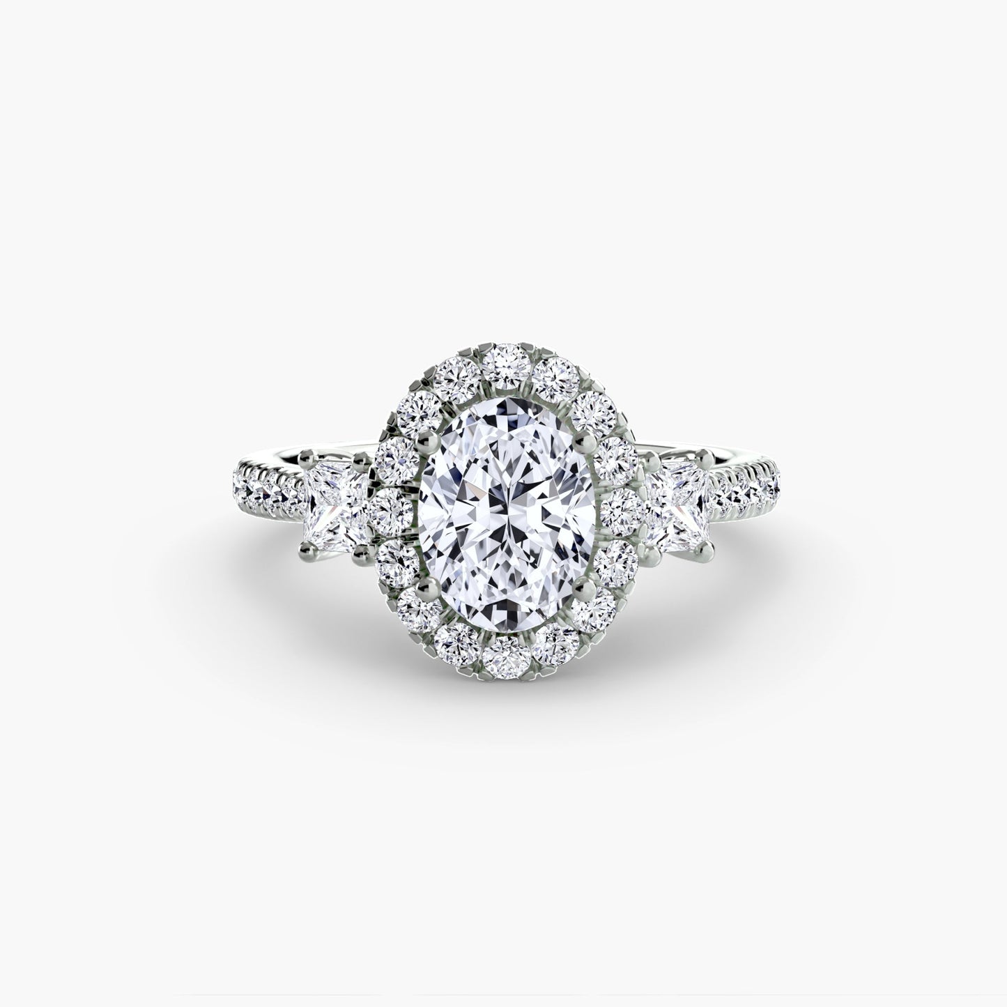 Three-Stone Ring with Halo 2 - AYKA JEWELS