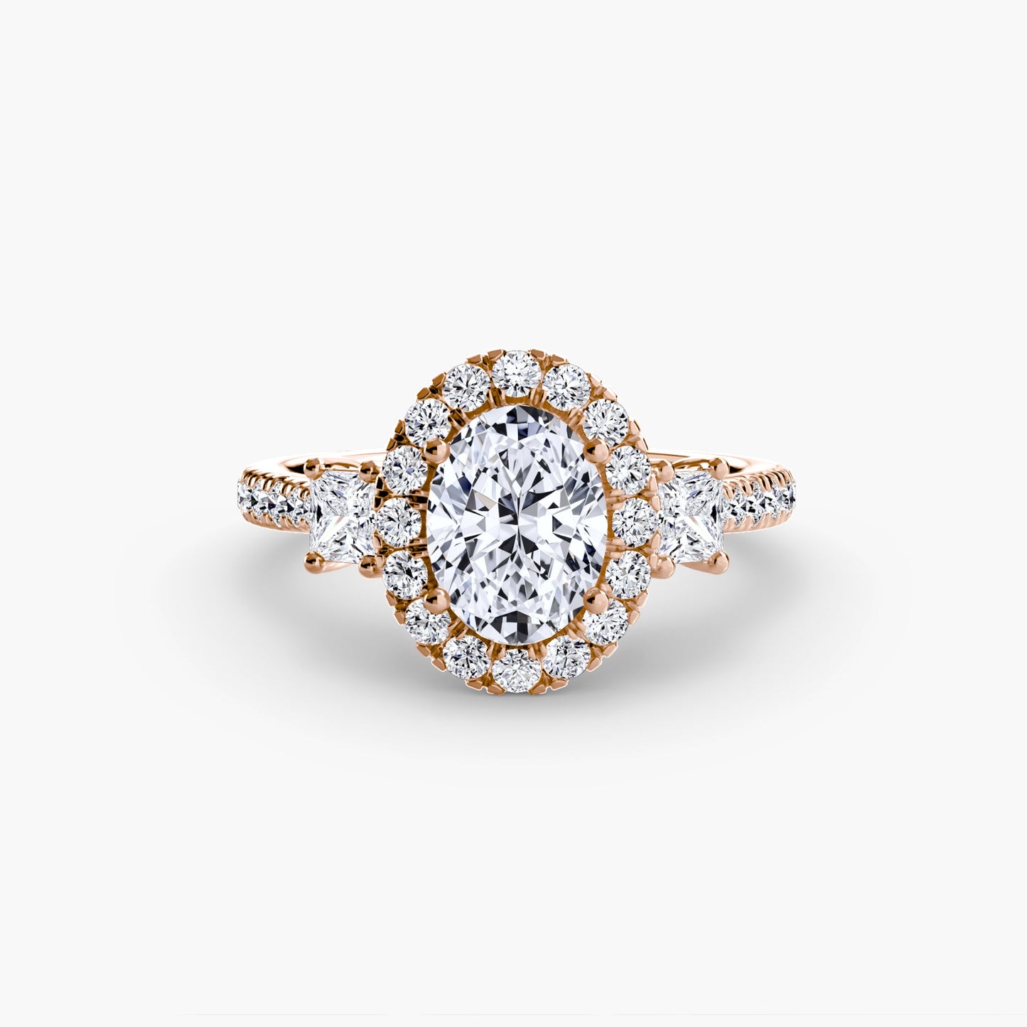 Three-Stone Ring with Halo 2 - AYKA JEWELS