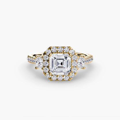Three-Stone Ring with Halo 2 - AYKA JEWELS